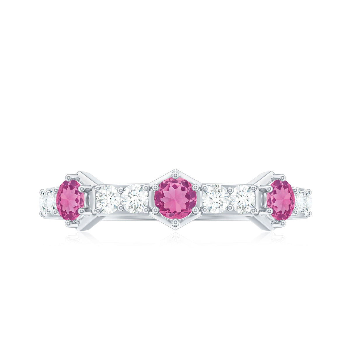 Minimal Half Eternity Ring with Pink Tourmaline and Diamond