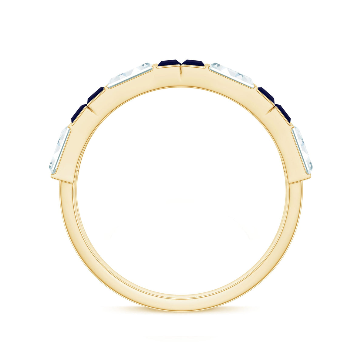 Certified Real Baguette Blue Sapphire Half Eternity Band Ring with Moissanite
