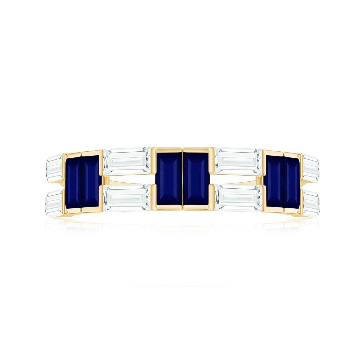 Certified Real Baguette Blue Sapphire Half Eternity Band Ring with Moissanite