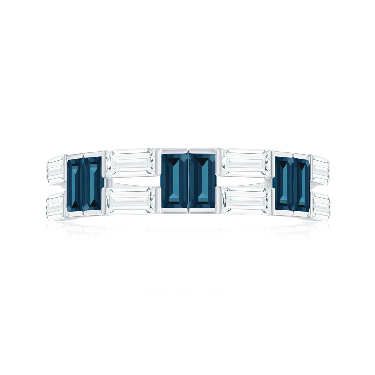 Baguette London Blue Topaz Alternate Eternity Band with Moissanite