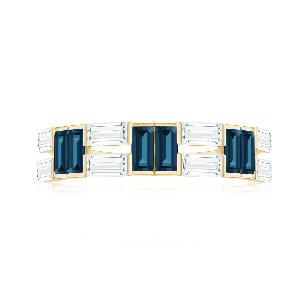 Baguette London Blue Topaz Alternate Eternity Band with Moissanite