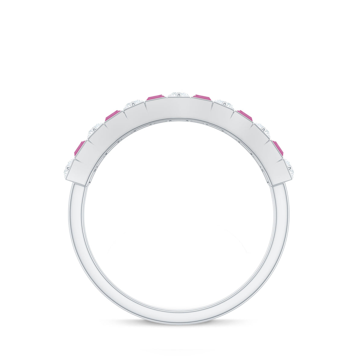 Alternate Pink Tourmaline and Diamond Half Eternity Ring