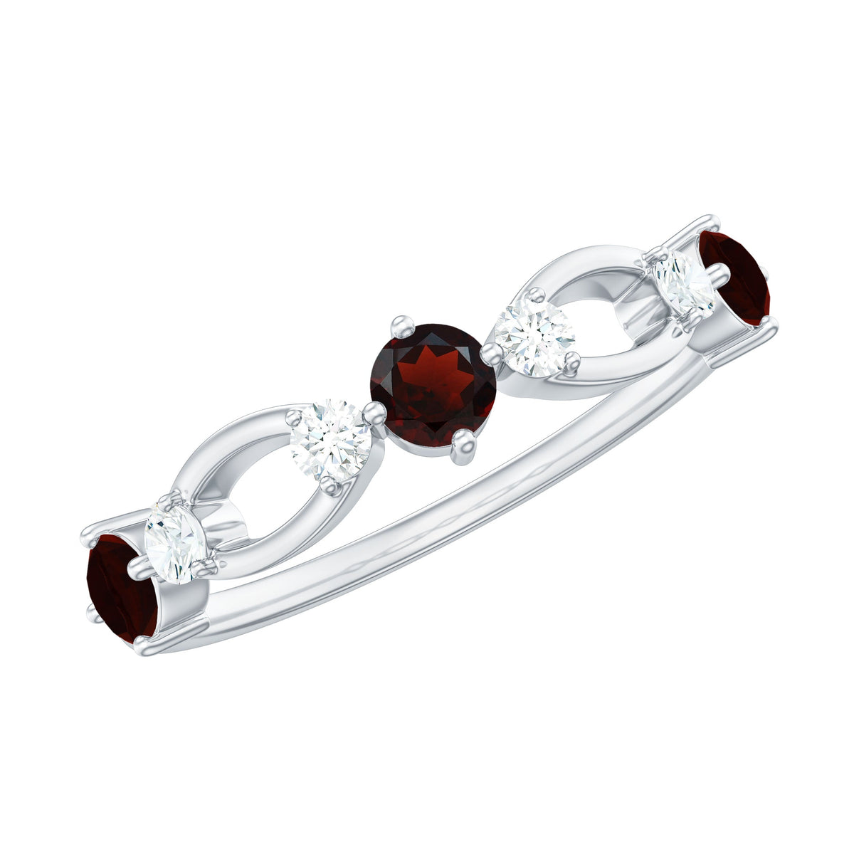 Anillo de media eternidad de granate rojo natural y diamantes para aniversario