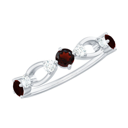 Anillo de media eternidad de granate rojo natural y diamantes para aniversario