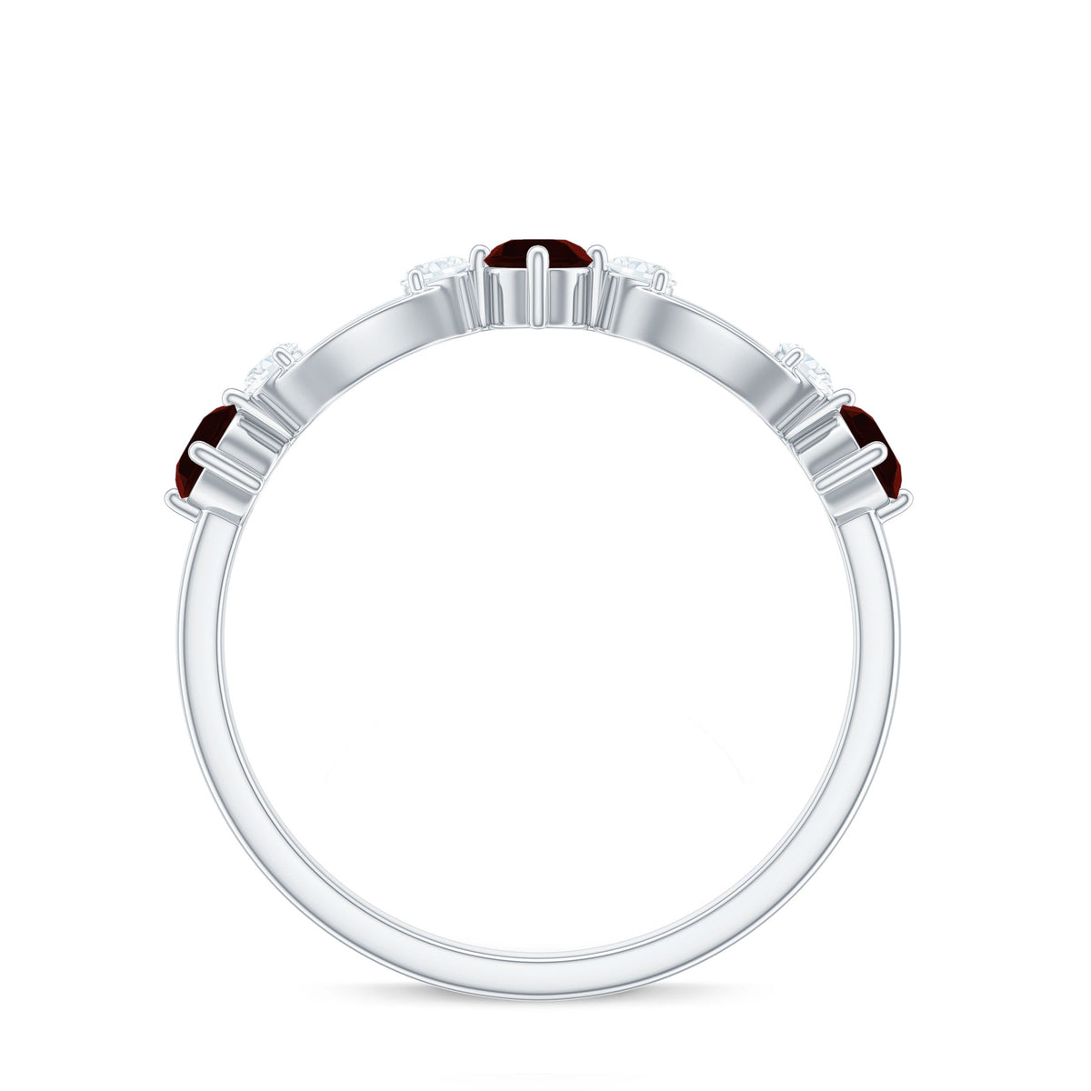 Anillo de media eternidad de granate rojo natural y diamantes para aniversario