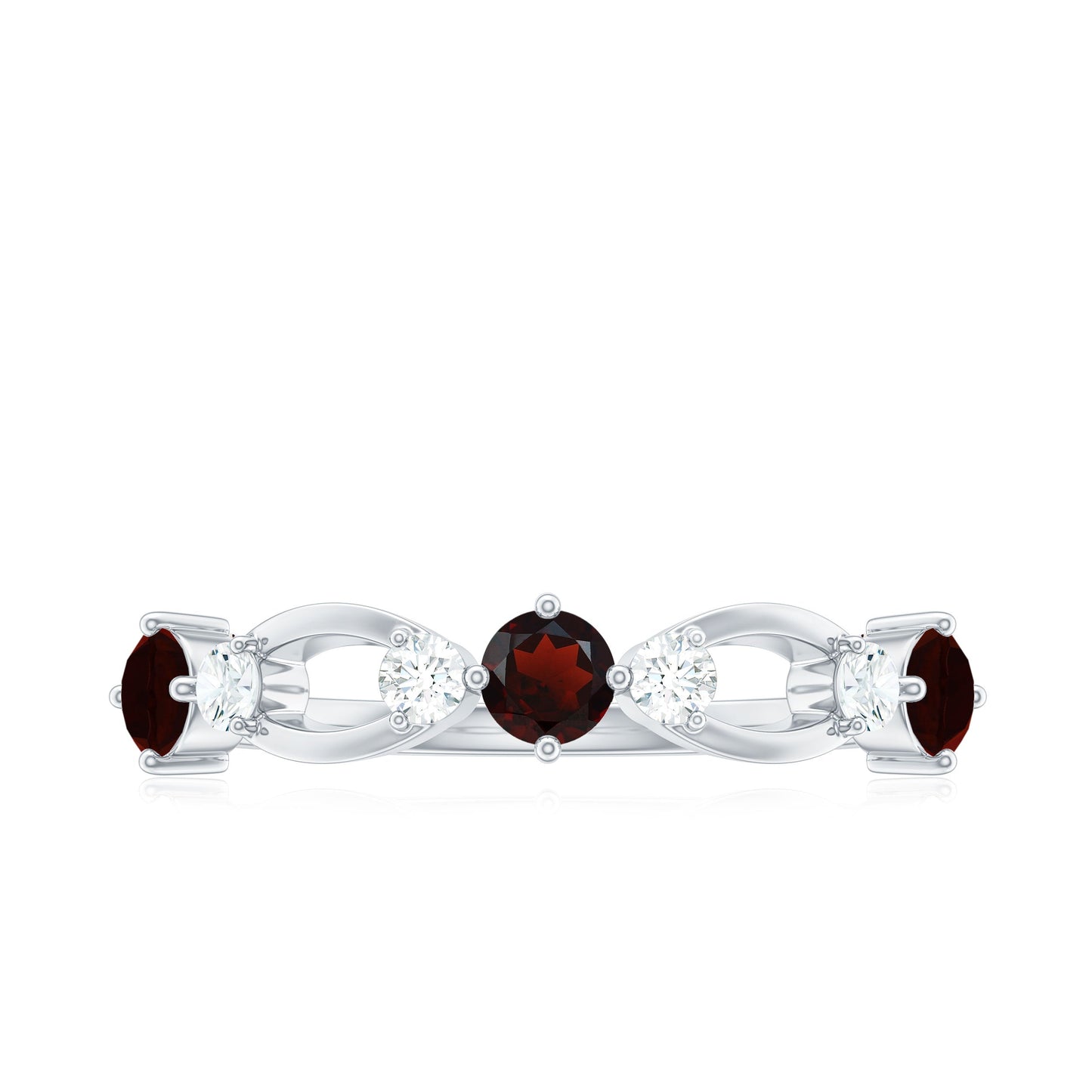 Anillo de media eternidad de granate rojo natural y diamantes para aniversario
