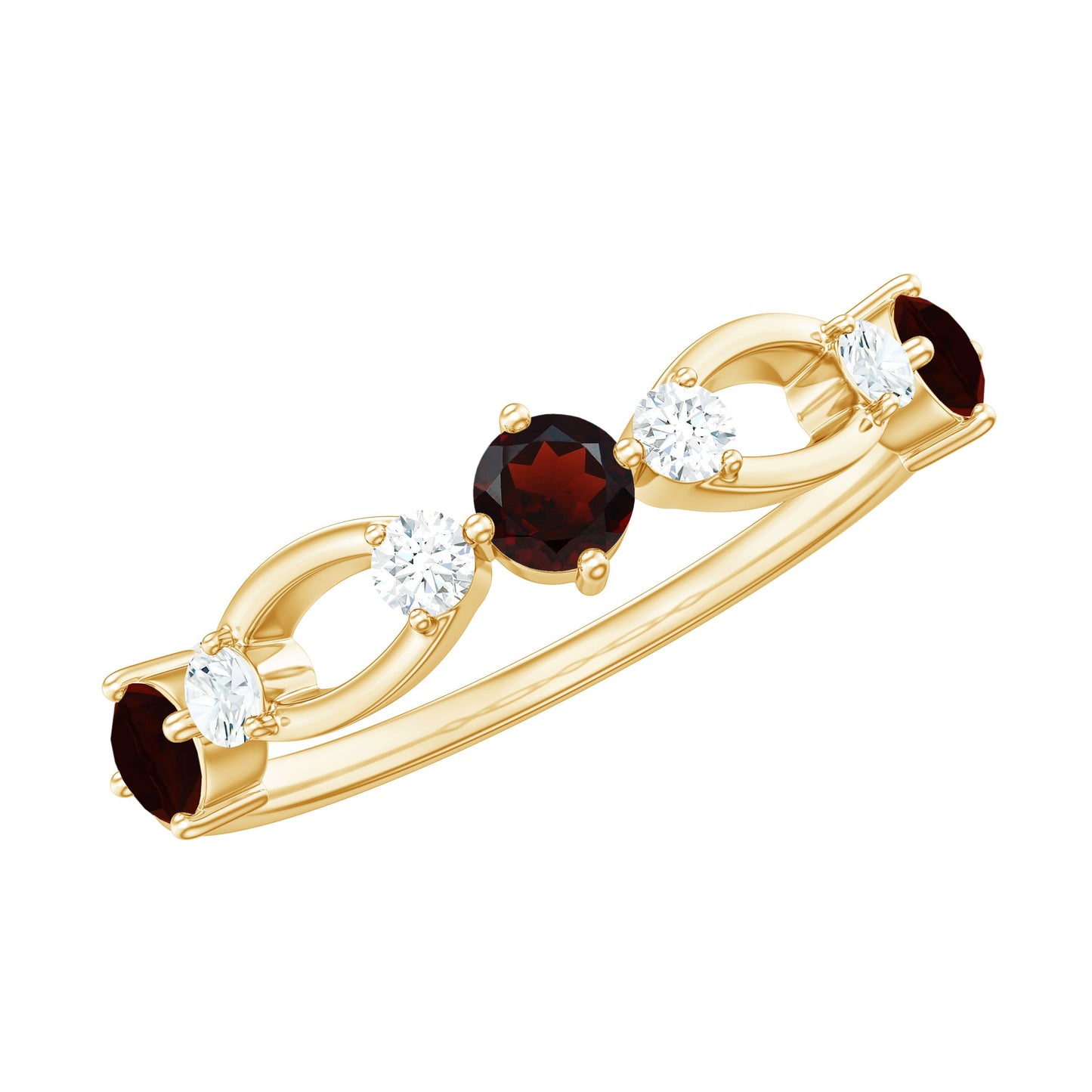 Anillo de media eternidad de granate rojo natural y diamantes para aniversario