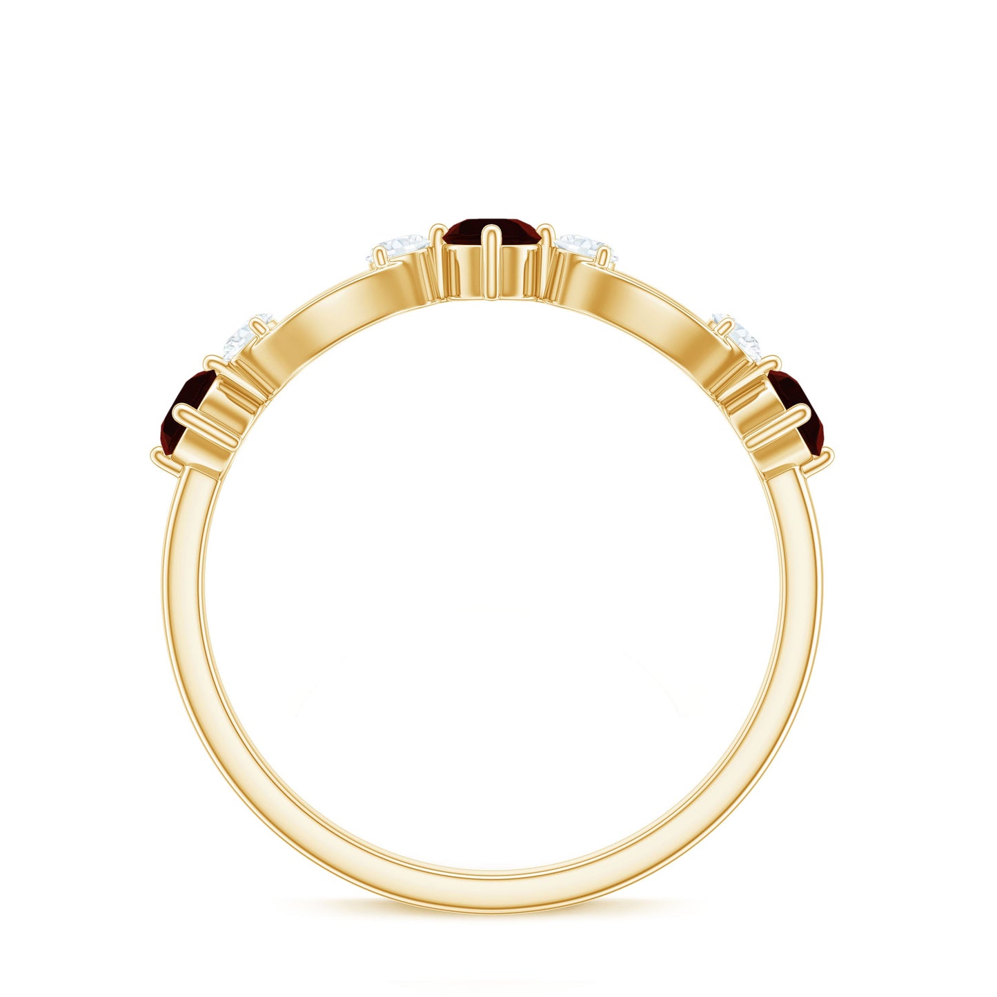 Anillo de media eternidad de granate rojo natural y diamantes para aniversario