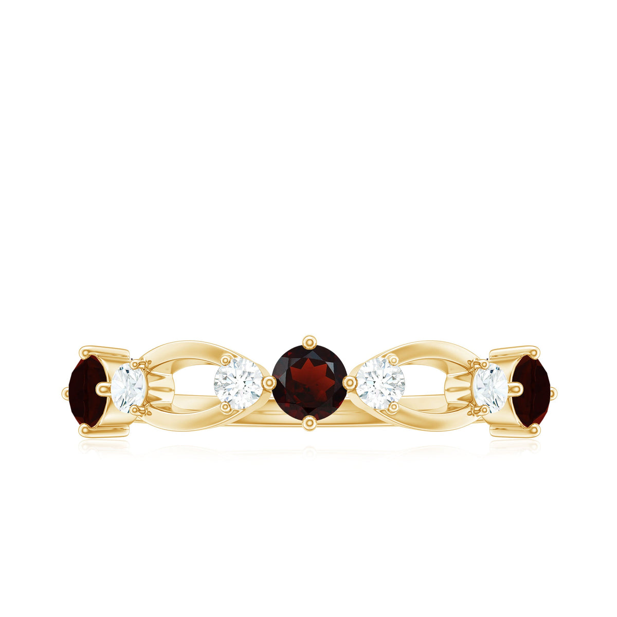 Anillo de media eternidad de granate rojo natural y diamantes para aniversario