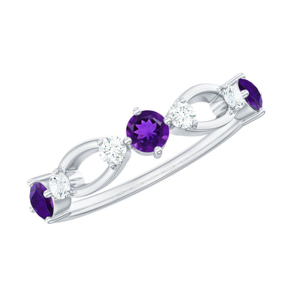 Natural Amethyst Diamond Promise Ring for Women