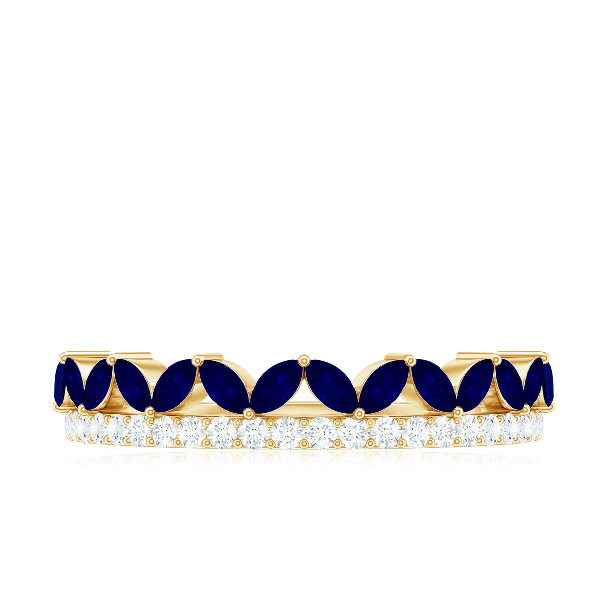 Real Marquise Blue Sapphire Half Eternity Ring with Diamond