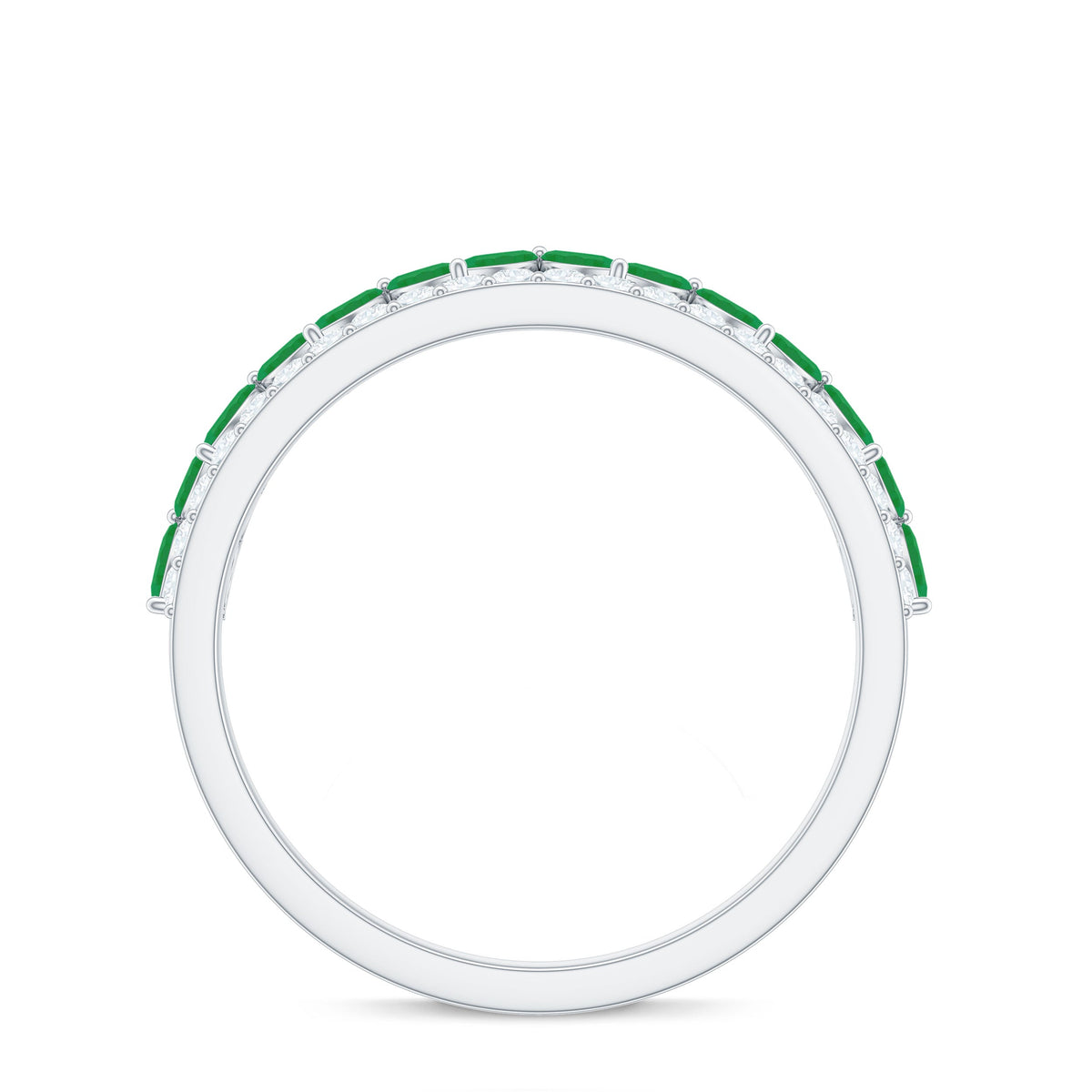 Real Marquise Emerald Half Eternity Wedding Band with Diamond