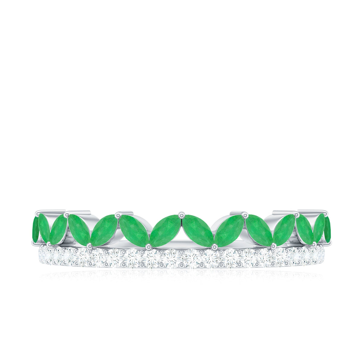 Real Marquise Emerald Half Eternity Wedding Band with Diamond
