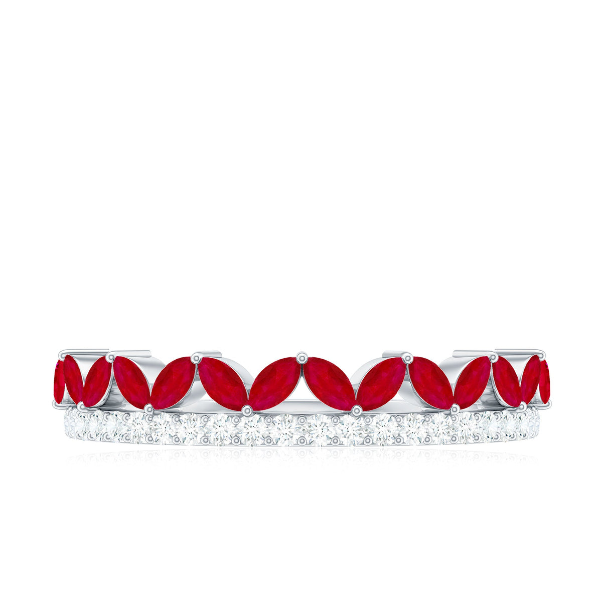 Natural Marquise Ruby Half Eternity Anniversary Ring with Diamond