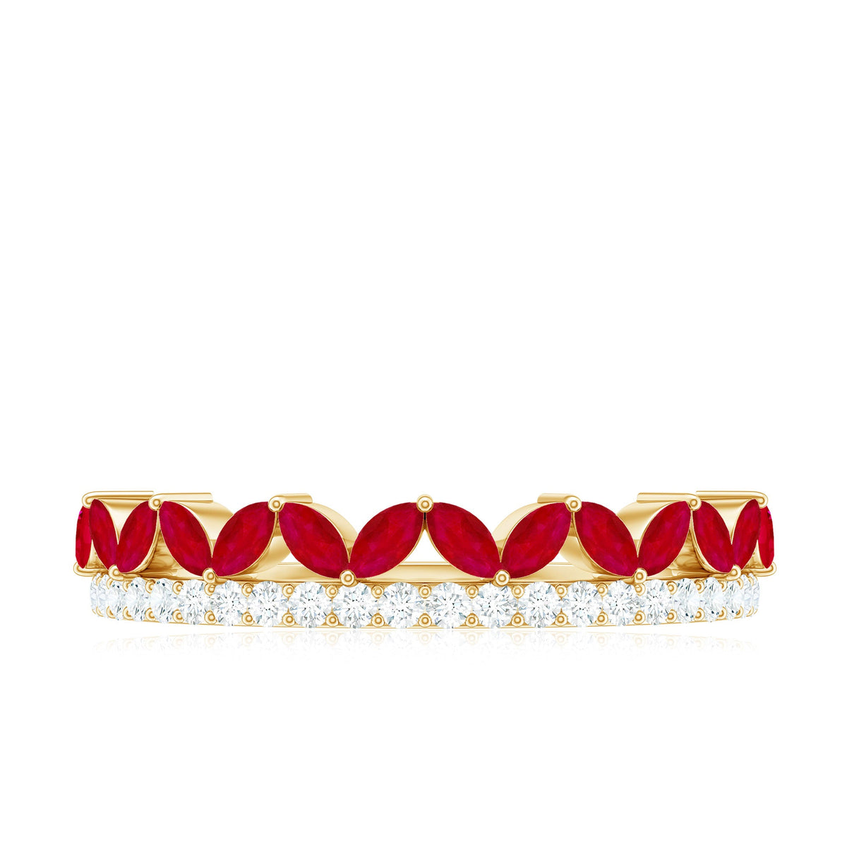 Natural Marquise Ruby Half Eternity Anniversary Ring with Diamond