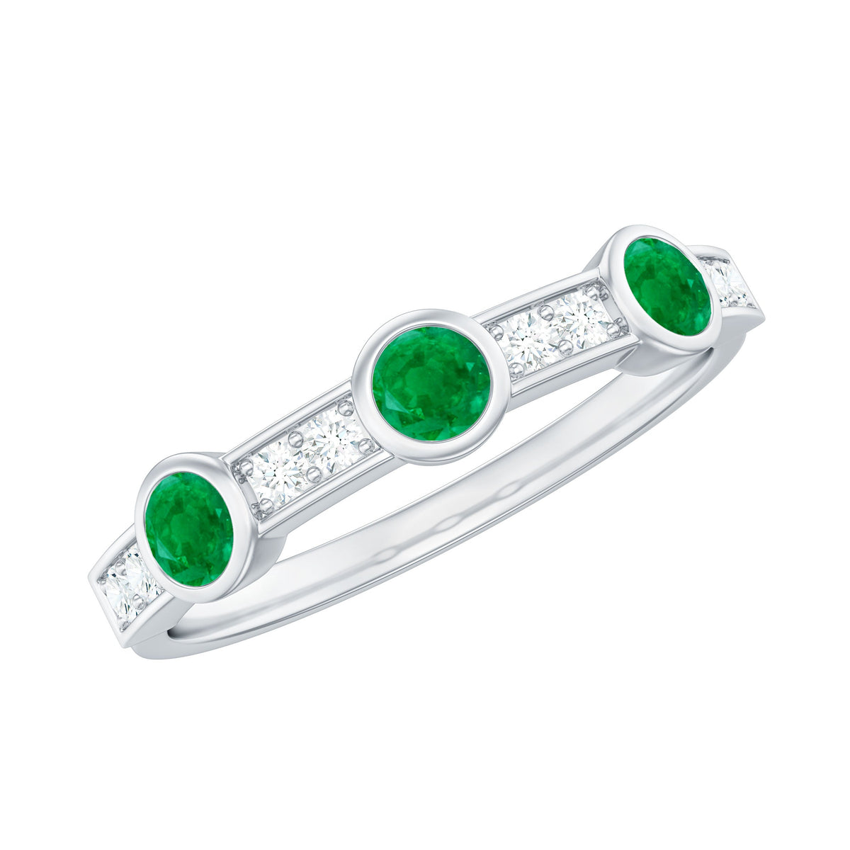 Certified Real Emerald Half Eternity Ring with Diamond