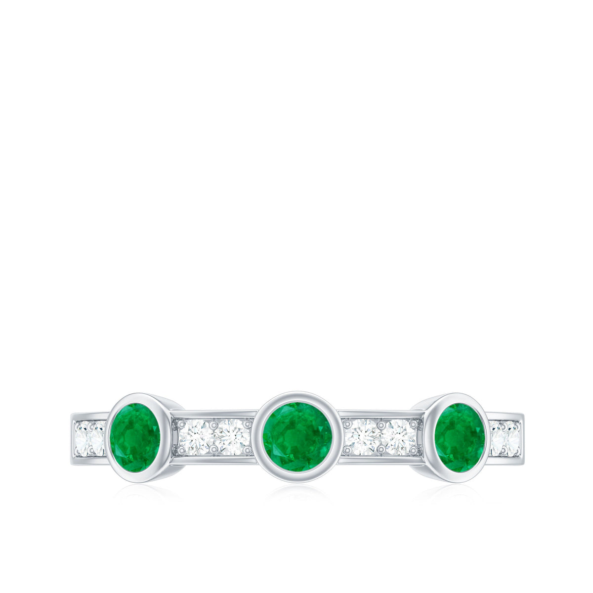 Certified Real Emerald Half Eternity Ring with Diamond