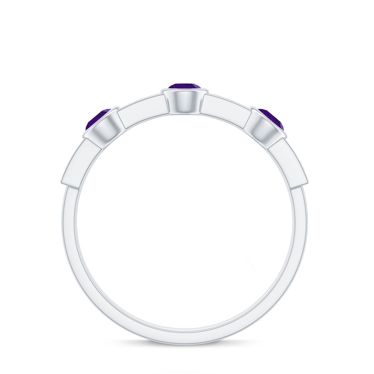 Genuine Amethyst Diamond Half Eternity Ring in Bezel Set