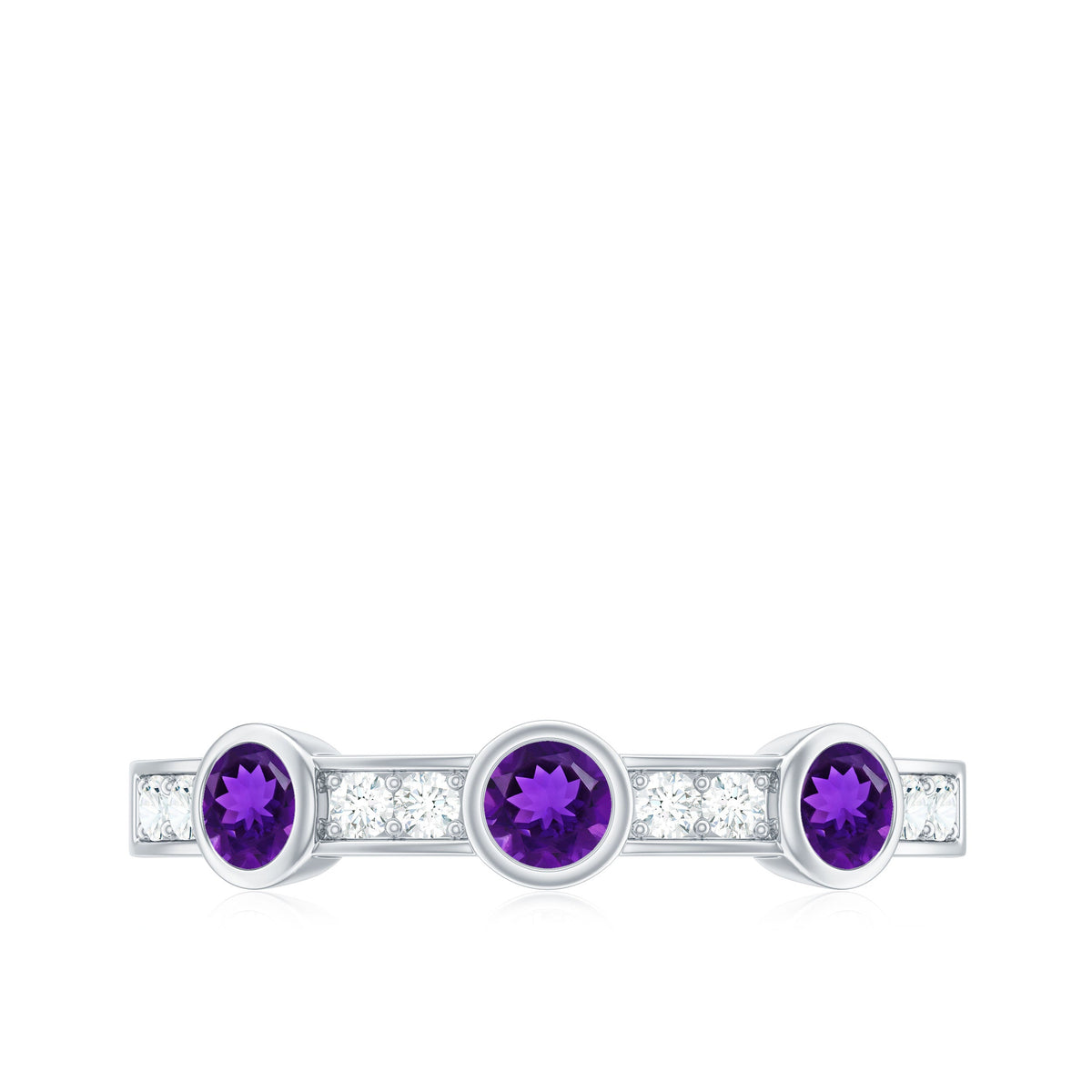 Genuine Amethyst Diamond Half Eternity Ring in Bezel Set