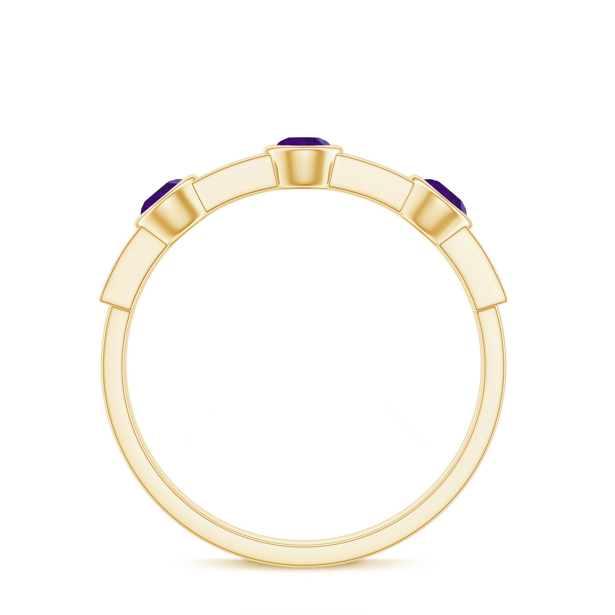 Genuine Amethyst Diamond Half Eternity Ring in Bezel Set