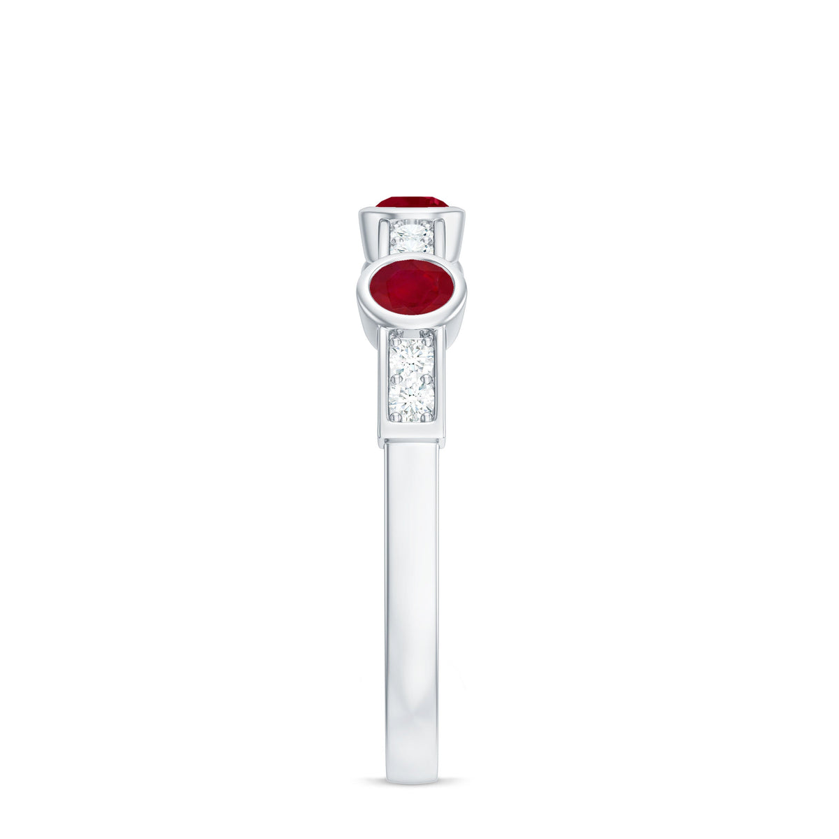 Natural Bezel Set Ruby Half Eternity Ring with Diamond