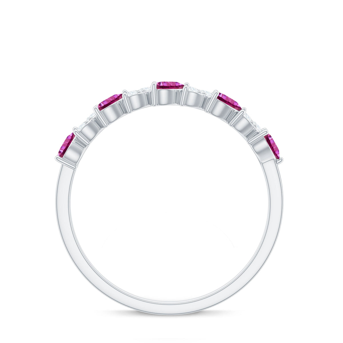 Anillo de media eternidad con forma de corazón con turmalina rosa y diamante