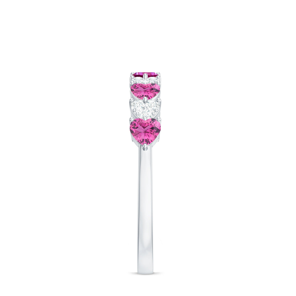 Anillo de media eternidad con forma de corazón con turmalina rosa y diamante