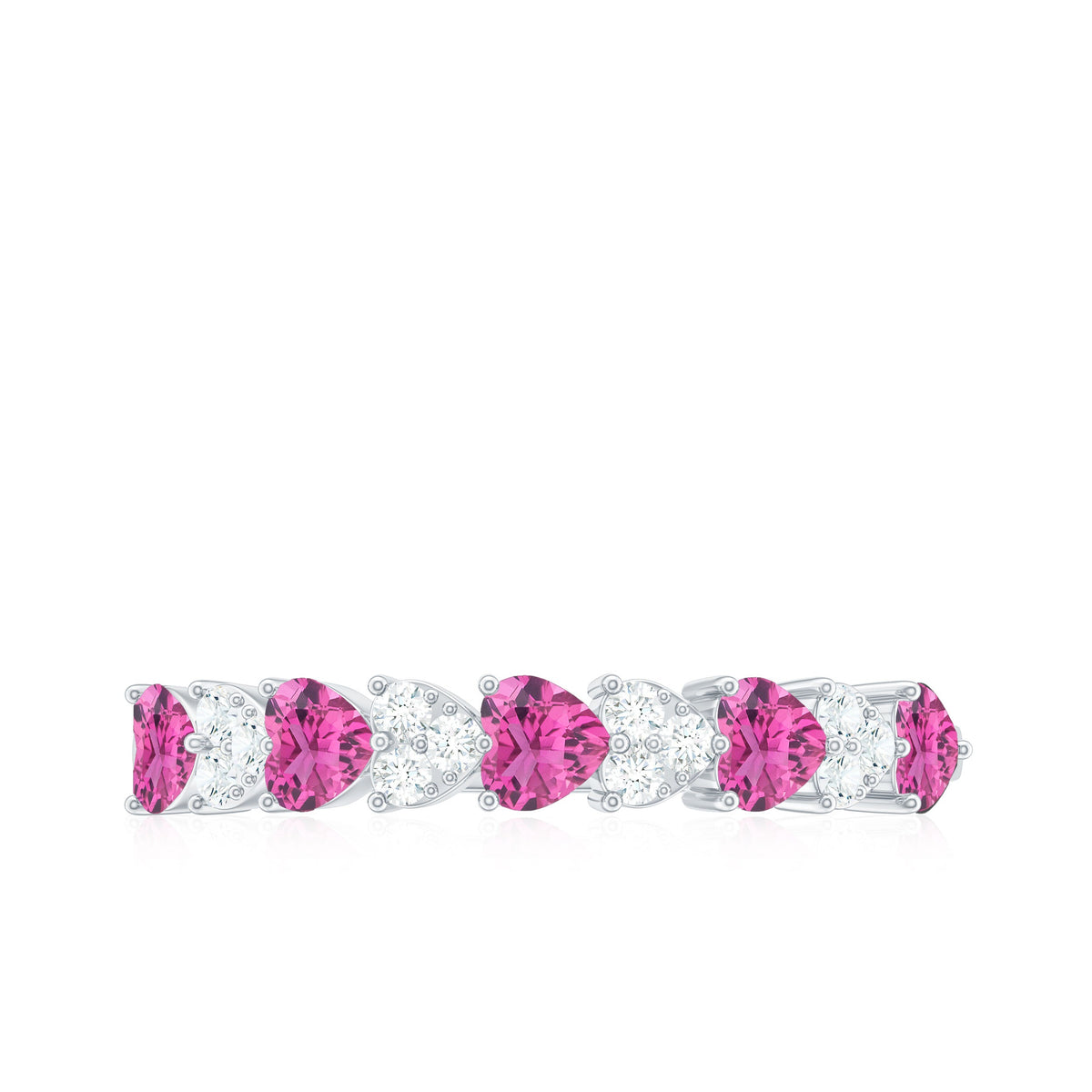 Anillo de media eternidad con forma de corazón con turmalina rosa y diamante