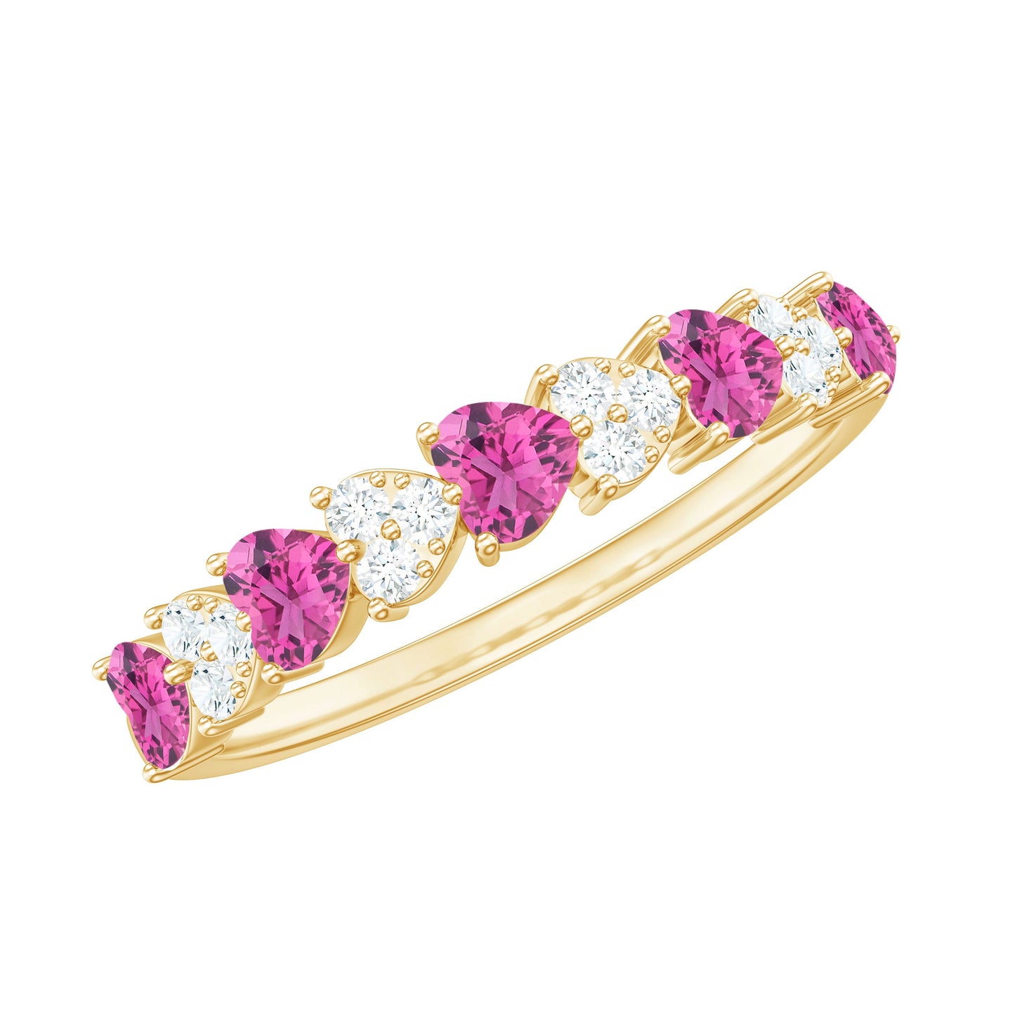 Anillo de media eternidad con forma de corazón con turmalina rosa y diamante