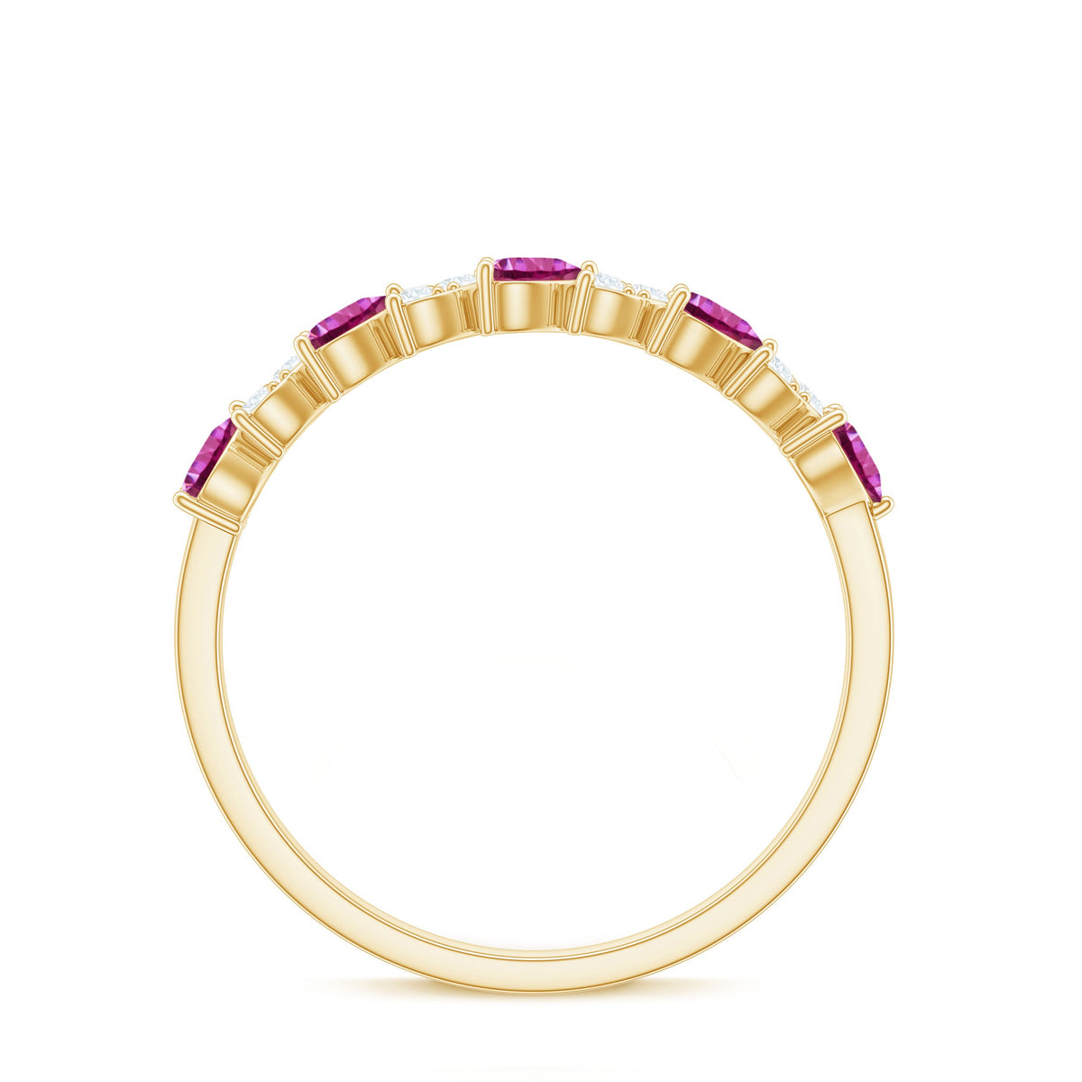 Anillo de media eternidad con forma de corazón con turmalina rosa y diamante
