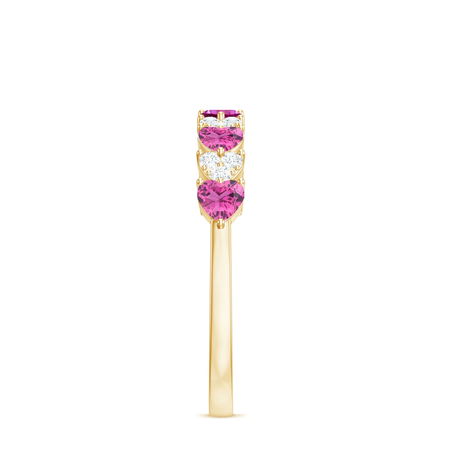 Anillo de media eternidad con forma de corazón con turmalina rosa y diamante