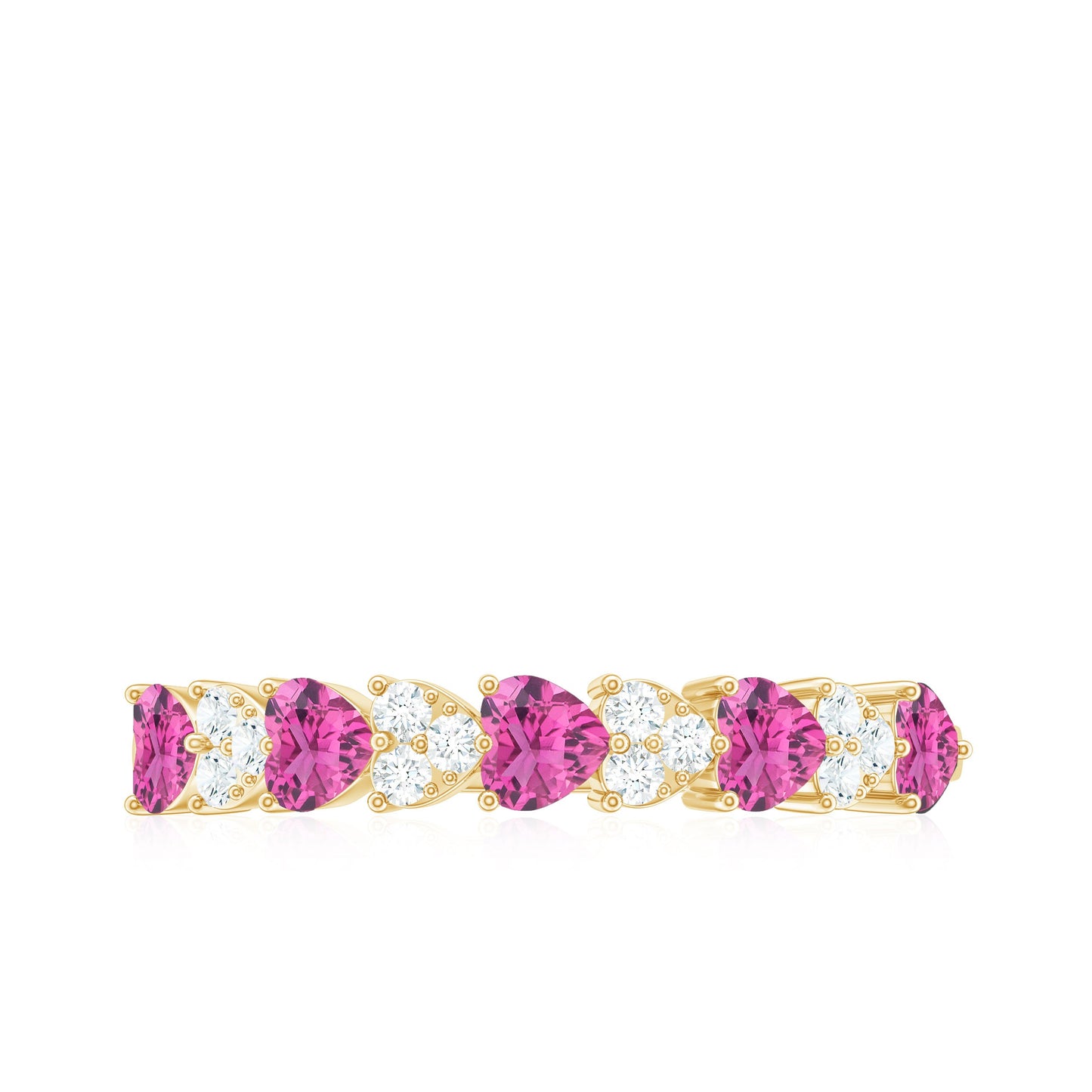 Anillo de media eternidad con forma de corazón con turmalina rosa y diamante