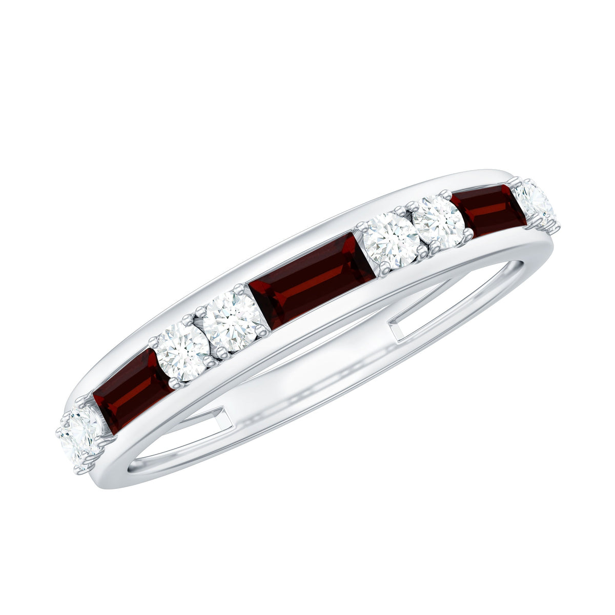 Genuine Baguette Garnet Half Eternity Band with Diamond