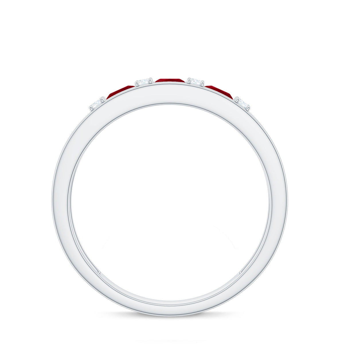 Natural Princess cut Ruby Double Band Ring with Diamond