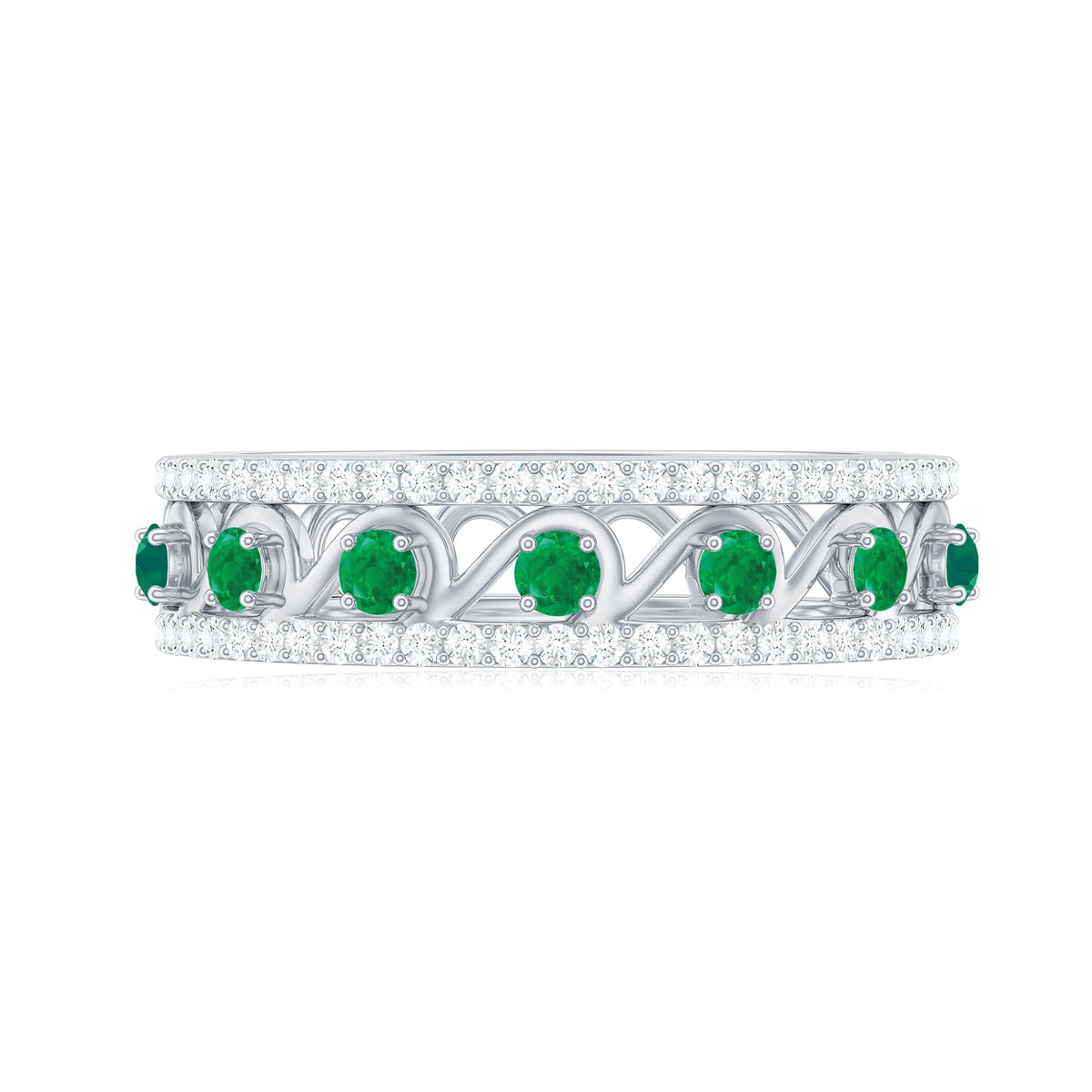 Designer Emerald Diamond Wedding Band Ring with Certificate