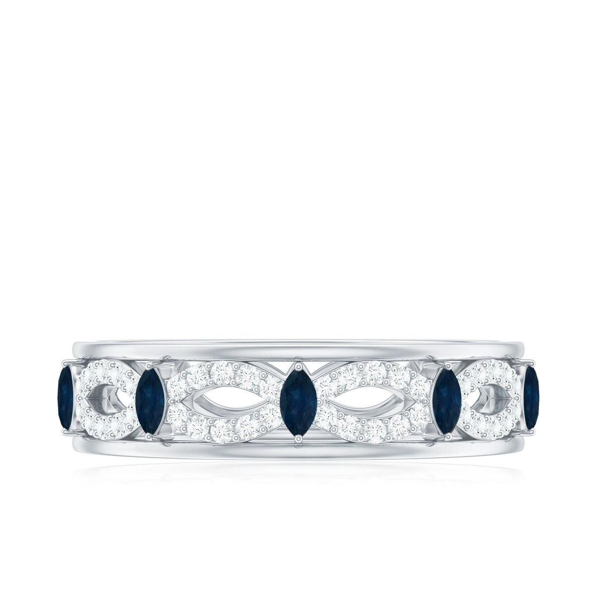 Natural Blue Sapphire Infinity Wedding Band with Diamond