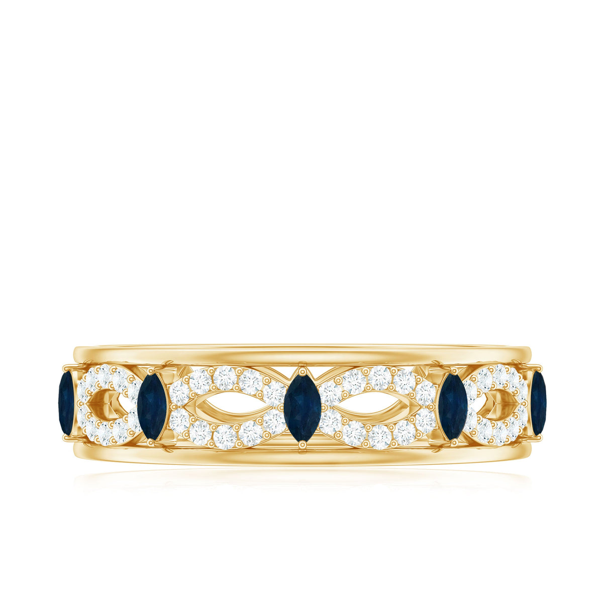 Natural Blue Sapphire Infinity Wedding Band with Diamond