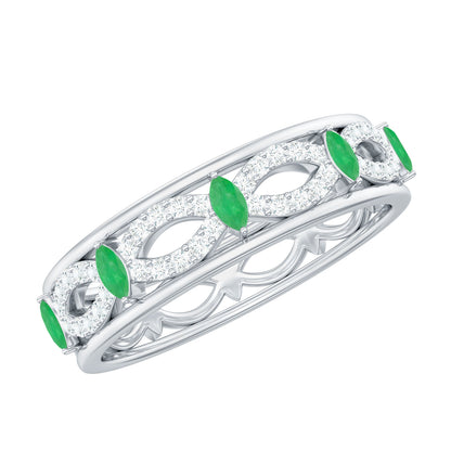 Genuine Emerald Diamond Eternity Wedding Band with Infinity Shank