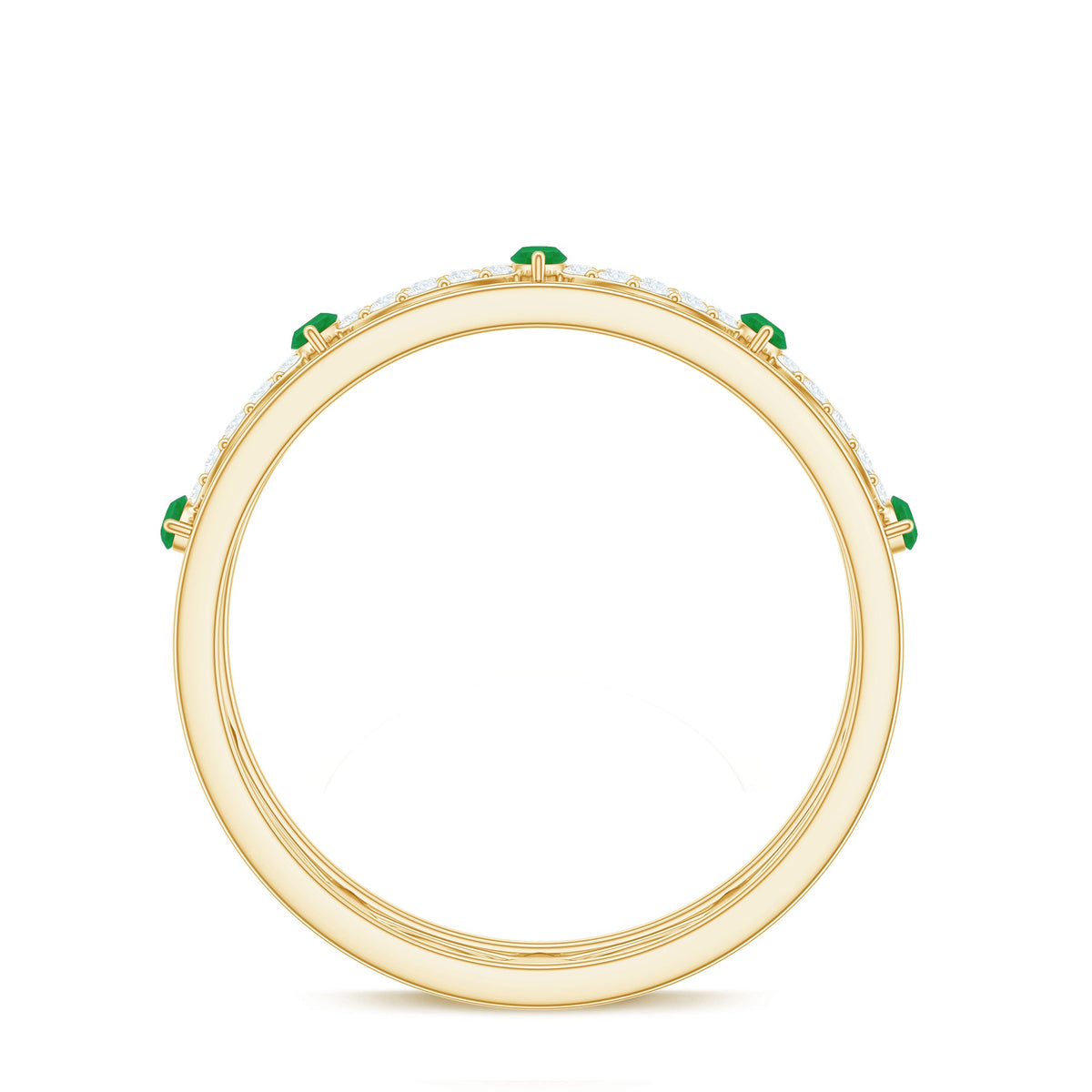 Genuine Emerald Diamond Eternity Wedding Band with Infinity Shank