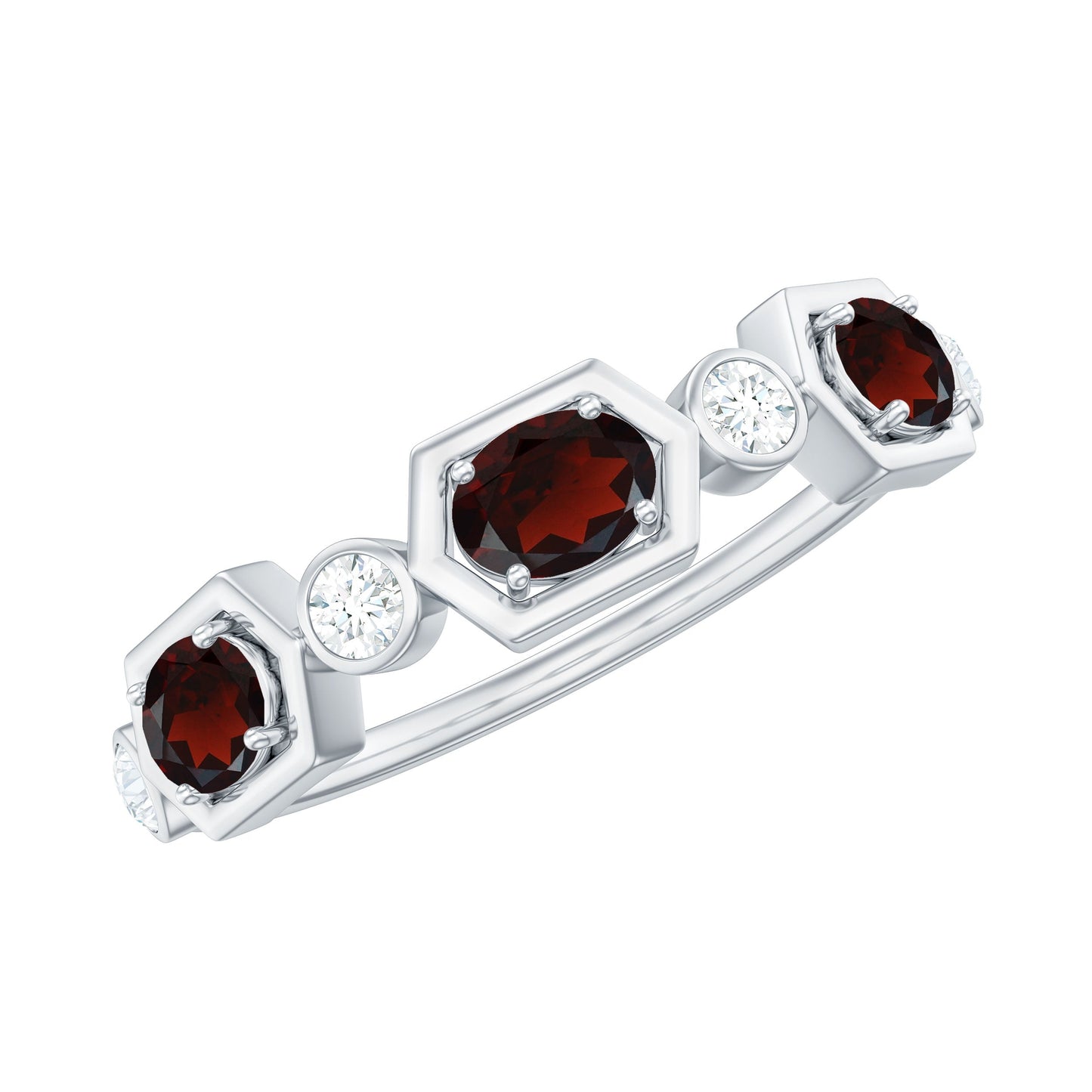 Anillo de boda de granate natural y diamantes con certificado
