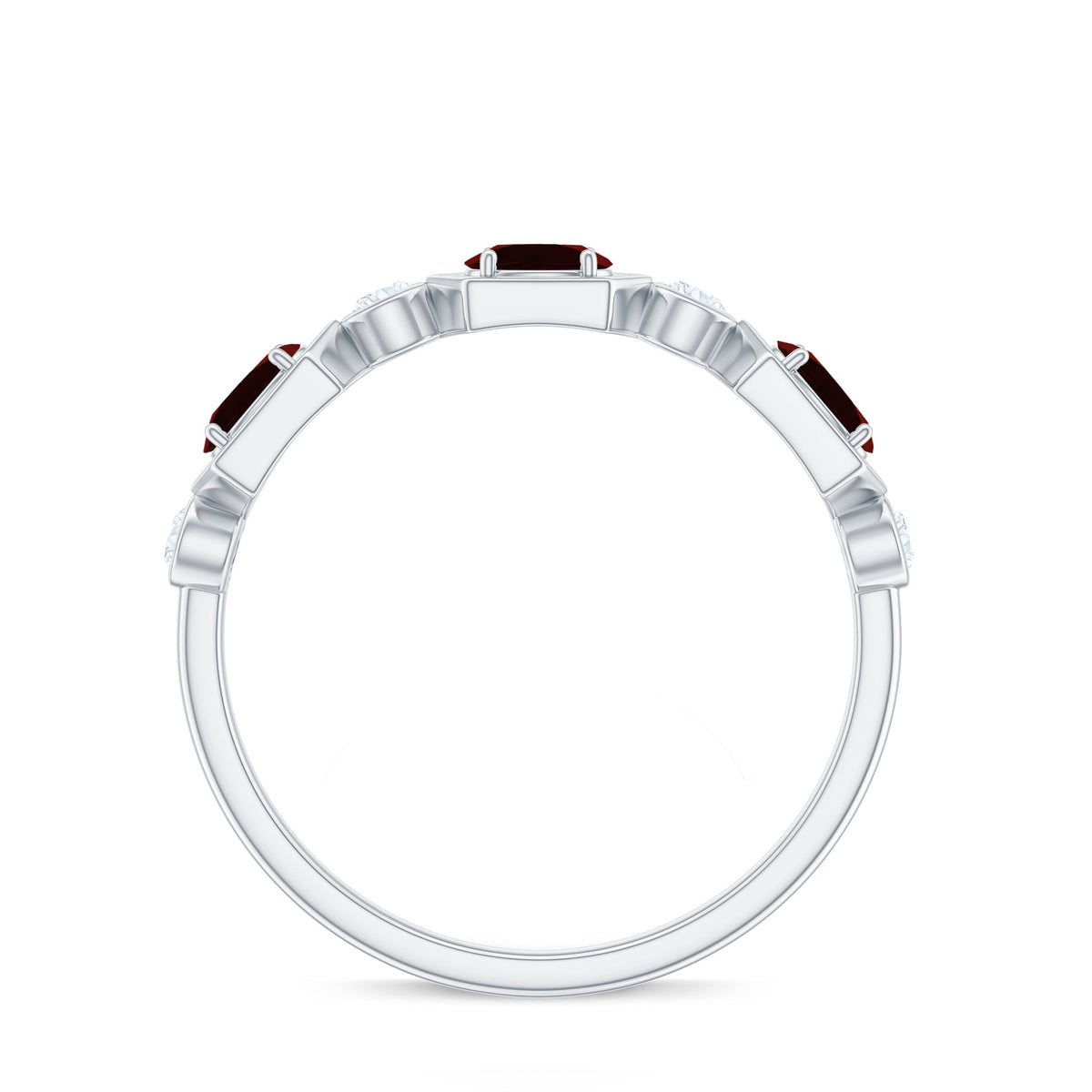 Anillo de boda de granate natural y diamantes con certificado