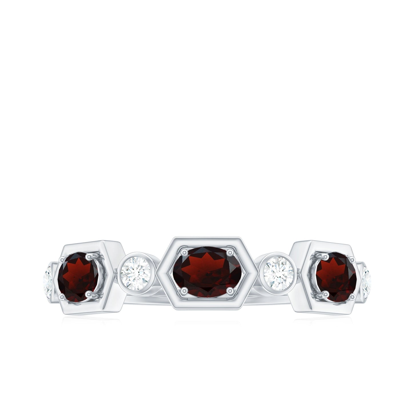 Anillo de boda de granate natural y diamantes con certificado