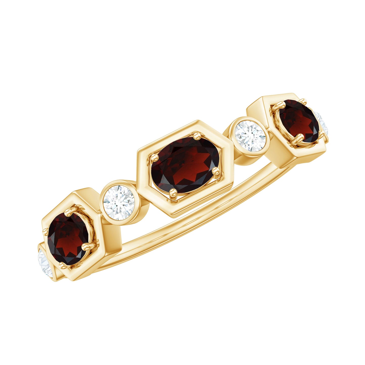 Anillo de boda de granate natural y diamantes con certificado