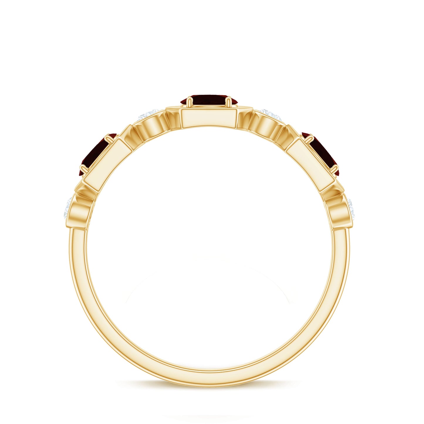 Anillo de boda de granate natural y diamantes con certificado