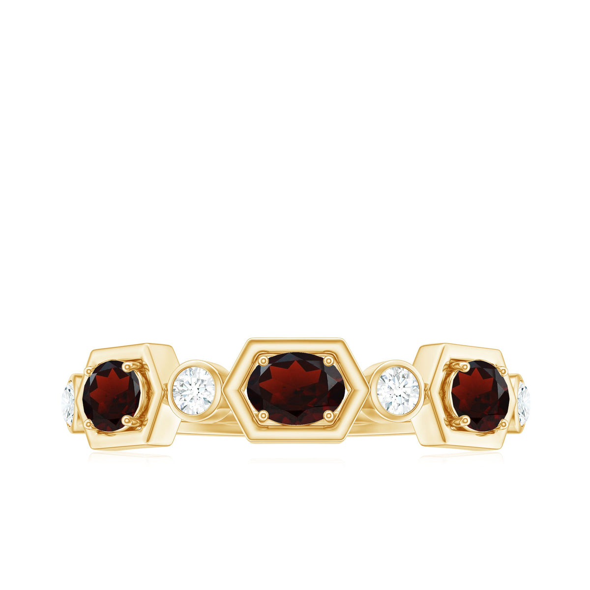 Anillo de boda de granate natural y diamantes con certificado