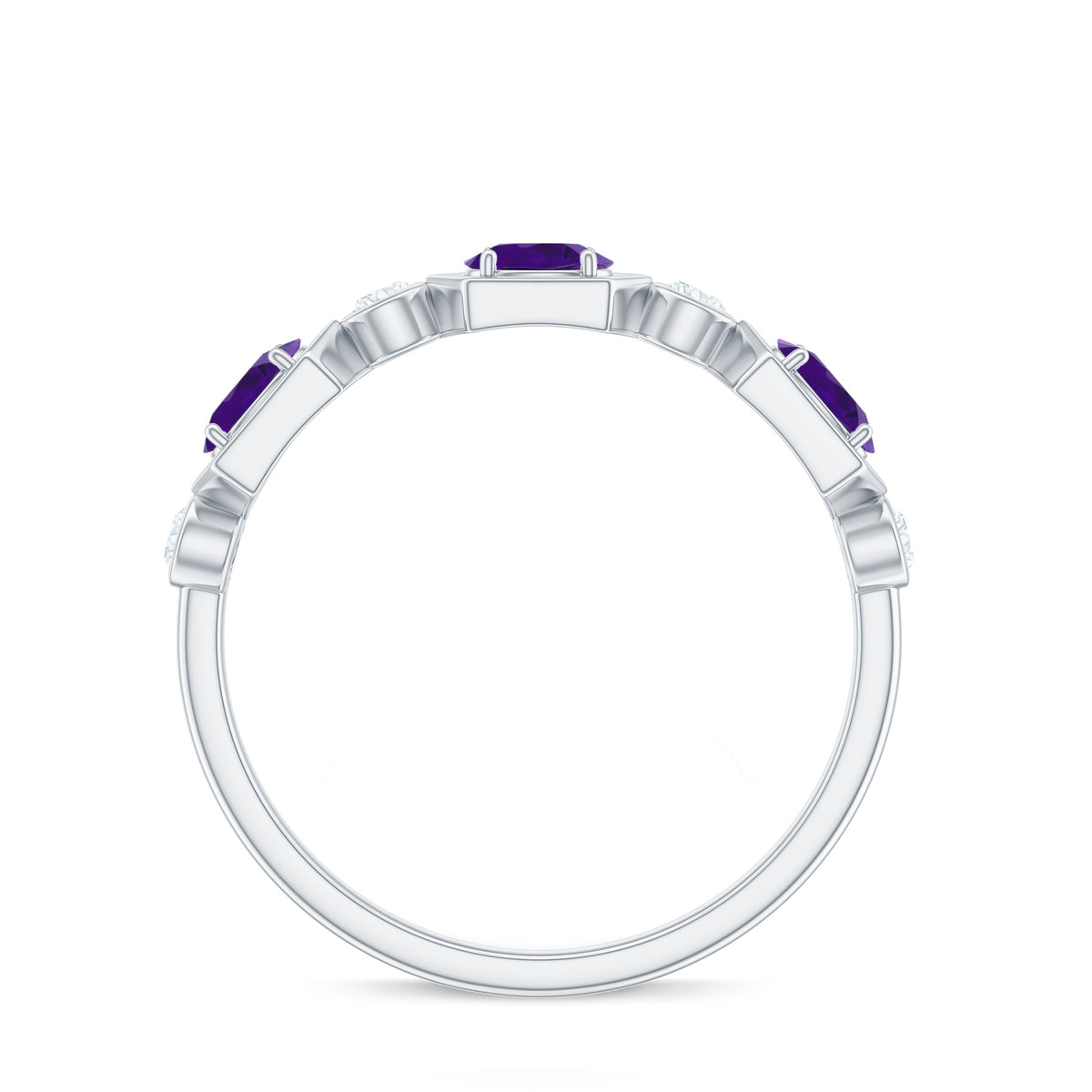 East West Style Amethyst Half Eternity Ring with Diamond