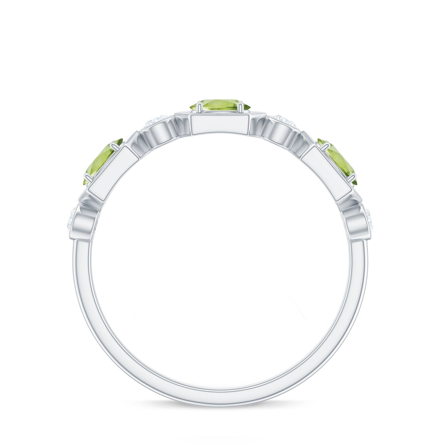 Anillo de medio engaste de eternidad de peridoto ovalado natural y diamantes para mujer