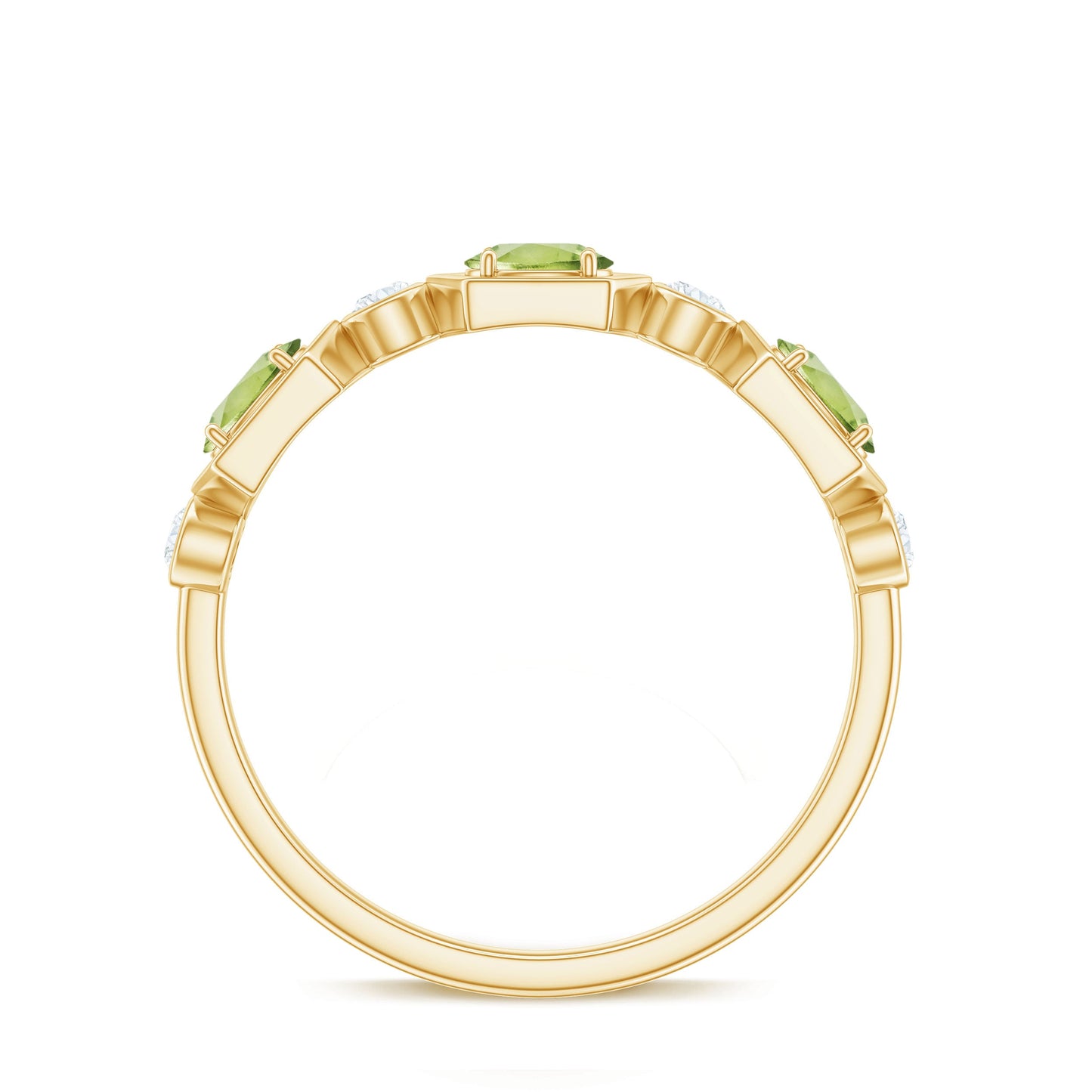 Anillo de medio engaste de eternidad de peridoto ovalado natural y diamantes para mujer