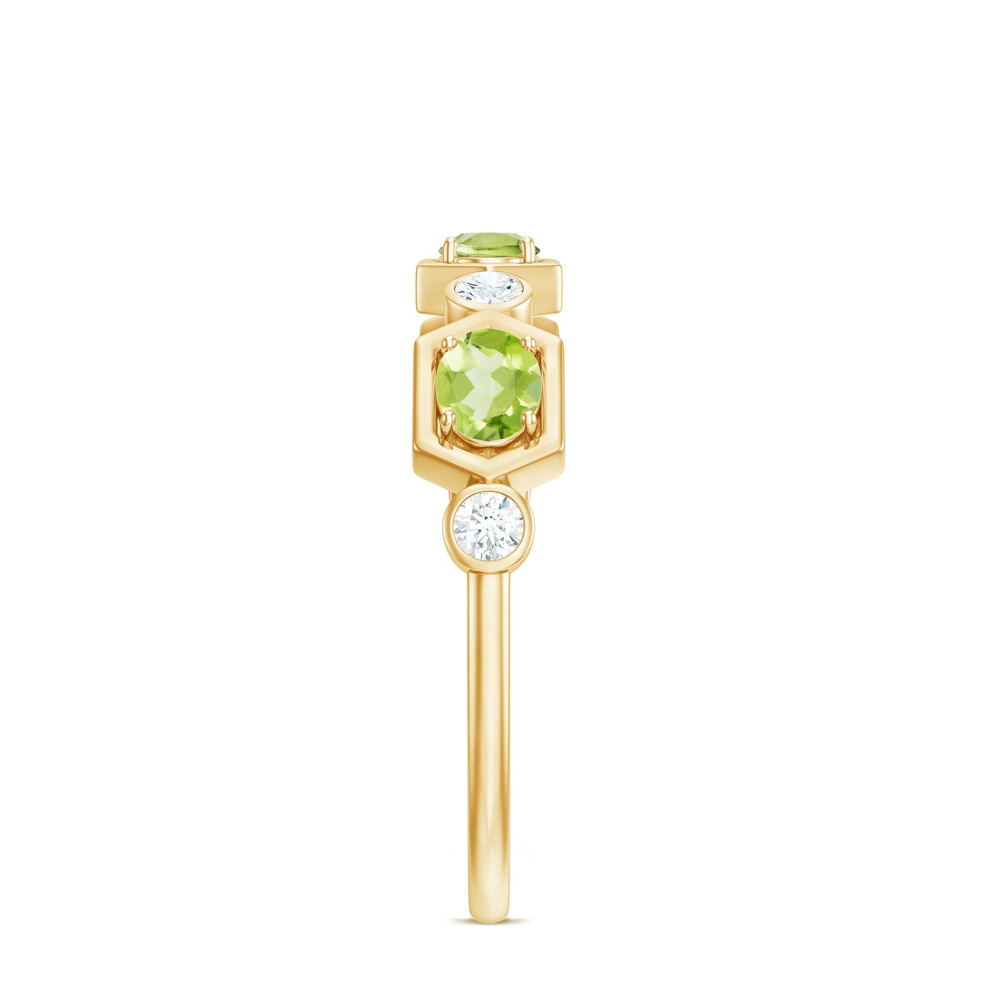 Anillo de medio engaste de eternidad de peridoto ovalado natural y diamantes para mujer
