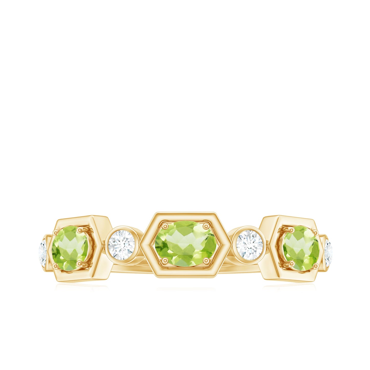 Anillo de medio engaste de eternidad de peridoto ovalado natural y diamantes para mujer